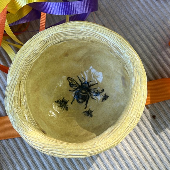 Bees on a Small Yellow Pottery Sauce or Snack Bowl - Picture 6 of 9